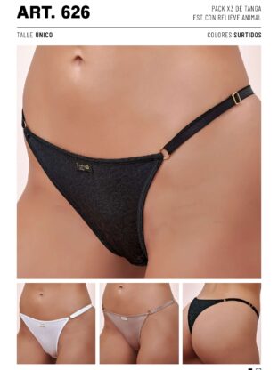 PACK X 3 DE TANGA DE MICROFIBRA CON RELIEVE ANIMAL FRASHE - Cod 626