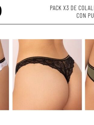 PACK X 3 DE COLALESS DE ALGODÓN Y LYCRA CON PUNTILLA Y CINTURA LUREX FRASHE - Cod 710
