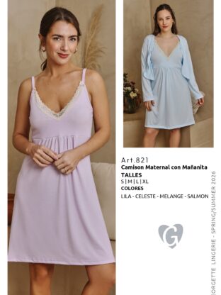 LÍNEA MATERNAL. CAMISÓN CON MAÑANITA GEORGETTE - Cod 821
