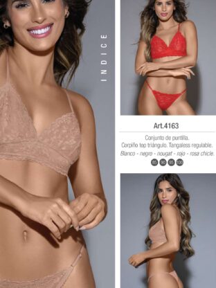 CONJUNTO DE PUNTILLA. CORPIÑO TOP TRIÁNGULO. TANGALESS. LARA - Cod 4163