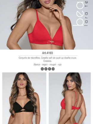 CONJUNTO DE MICROFIBRA. CORPIÑO SOFT SIN PUSH UP DISEÑO CRUCE. COLALESS. LARA - Cod 4193