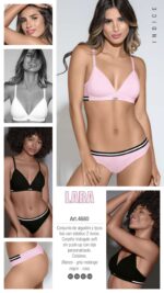 CONJUNTO TRIÁNGULO DE ALGODÓN Y LYCRA LISO CON DIJE PERSONALIZADO Y ELÁSTICO 2 TONOS. COLALESS. LARA - Cod 4680