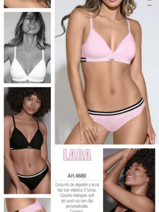 CONJUNTO TRIÁNGULO DE ALGODÓN Y LYCRA LISO CON DIJE PERSONALIZADO Y ELÁSTICO 2 TONOS. COLALESS. LARA - Cod 4680