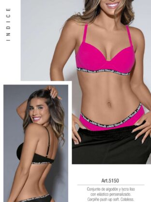 CONJUNTO DE ALGODÓN Y LYCRA CON ELÁSTICO PERSONALIZADO. CORPIÑO PUSH UP SOFT. COLALESS. LARA - Cod 5150
