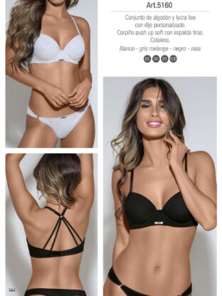 CONJUNTO DE ALGODÓN Y LYCRA. CORPIÑO PUSH UP SOFT CON ESPALDA TIRAS Y DIJE PERSONALIZADO. COLALESS. LARA - Cod 5160