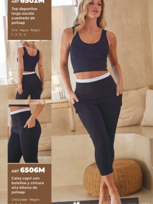 CALZA CAPRI CON BOLSILLOS Y CINTURA ALTA BITONO DE POLISAP MOZIONE - Cod 6506