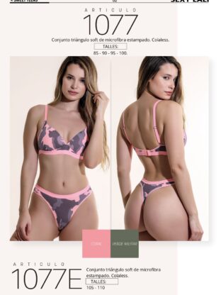 CONJUNTO TRIÁNGULO SOFT DE MICROFIBRA ESTAMPADA CON COLALESS SEXY LALI - Cod 1077