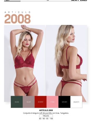 CONJUNTO TRIÁNGULO SOFT DE PUNTILLA CON TIRAS CON TANGALESS SEXY LALI - Cod 2008