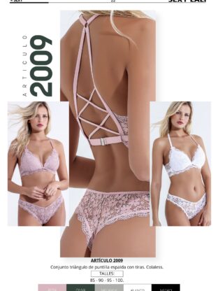 CONJUNTO TRIÁNGULO DE PUNTILLA ESPALDA C/TIRAS SEXY LALI - Cod 2009