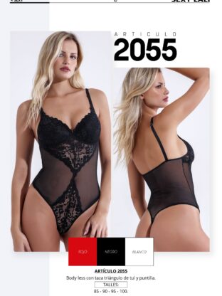 BODY LESS CON TAZA TRIÁNGULO DE TUL Y PUNTILLA SEXY LALI - Cod 2055