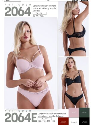 CONJUNTO TAZA HUECA DE MICROFIBRA Y PUNTILLA CON COLALESS SEXY LALI - Cod 2064