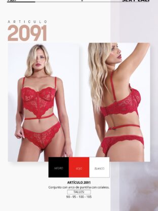 CONJUNTO CON ARCO DE PUNTILLA CON COLALESS  SEXY LALI - Cod 2091