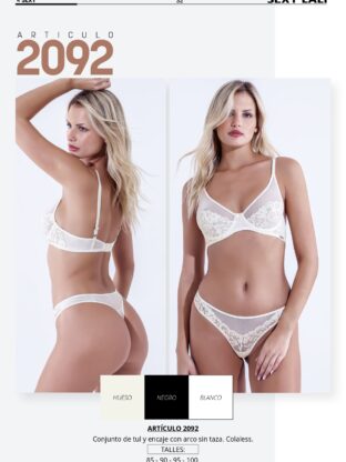 CONJUNTO DE TUL Y ENCAJE CON ARCO SIN TAZA COLALESS SEXY LALI - Cod 2092