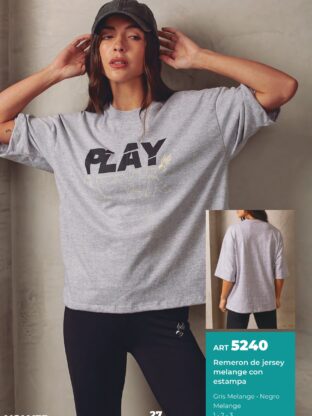 REMERÓN DE JERSEY MELANGE CON ESTAMPA SHEDYL - Cod 5240