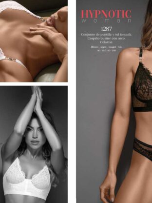 CONJUNTO DE PUNTILLA Y TUL FANTASIA. CORPIÑO BUSTIER CON ARCO. COLALESS. SIGRY - Cod 1287