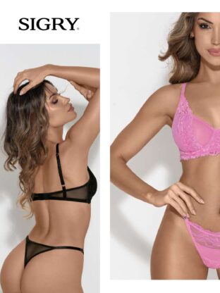 CONJUNTO DE PUNTILLA Y TUL. CORPIÑO CON ARCO. TANGALESS REGULABLE. SIGRY - Cod 1845