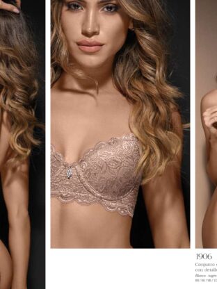 CONJUNTO DE PUNTILLA. CORPIÑO PUSH UP SOFT CON DETALLE DE GLITTER Y DIJE. COLALESS. SIGRY - Cod 1906