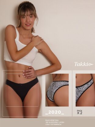 PACK X 2 VEDETINA DE ALGODÓN Y LYCRA LISA Y ESTAMPADA TAKKI - Cod 2020