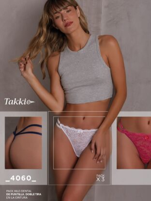 COLALESS DE PUNILLA CON TIRAS EN LA CINTURA HILO DENTAL ATRÁS (PACK X3) TAKKI - Cod 4060