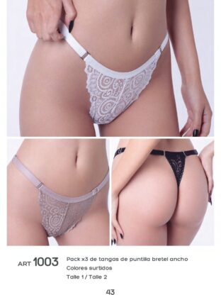 PACK X 3 TANGA DE PUNTILLA CON BRETEL ANCHO  UAILEE - Cod 1003