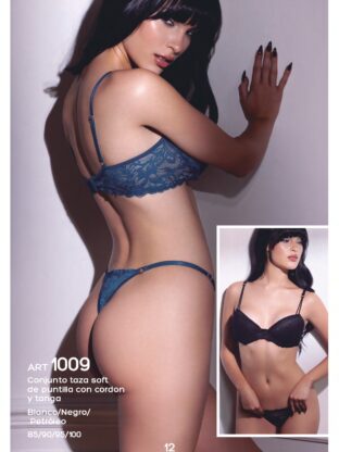 CONJUNTO TAZA SOFT DE PUNTILLA CON CORDÓN Y TANGA UAILEE - Cod 1009