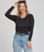 CAMISETA MANGAS LARGAS DE MORLEY CON BOTONES PARA DAMA BIANCA SECRETA - Cod 26543