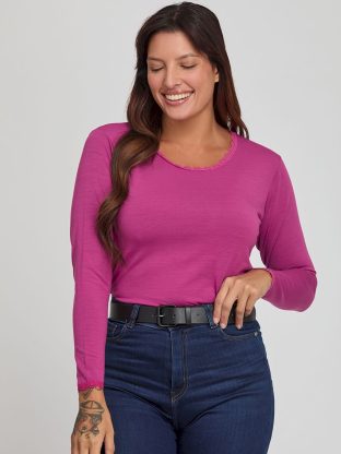 CAMISETA MANGAS LARGAS DE MODAL CON DETALLE DE PUNTILLA PARA DAMA BIANCA SECRETA - Cod 26545