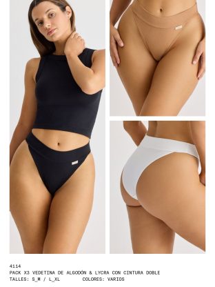 PACK X 3 VEDETINA DE ALGODÓN Y LYCRA CON CINTURA DOBLE BRIGITTE - Cod 4114