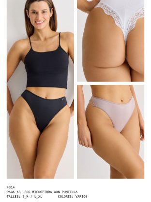 PACK X 3 LESS DE MICROFIBRA CON PUNTILLA BRIGITTE - Cod 4314