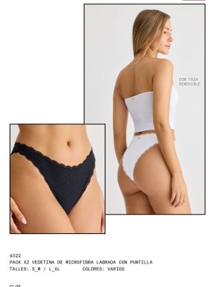 PACK X 2 VEDETINA DE MICROFIBRA LABRADA CON PUNTILLA BRIGITTE - Cod 4322