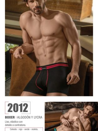 BÓXER ALGODÓN Y LYCRA. LISO. ELÁSTICO CON DETALLES A CONTRATONO. BAKHOU - Cod 2012
