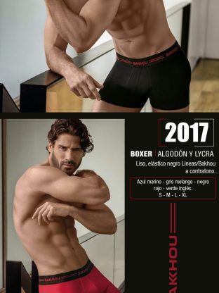 BÓXER ALGODÓN Y LYCRA. LISO. ELÁSTICO NEGRO LINEAS/BAKHOU A CONTRATONO BAKHOU - Cod 2017