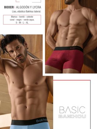 BÓXER ALGODÓN Y LYCRA. LISO. ELÁSTICO BAKHOU LATERAL. BAKHOU - Cod 2018