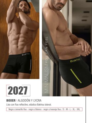 BÓXER ALGODÓN Y LYCRA. LISO CON VINILO FLUO REFLECTIVO. ELÁSTICO BAKHOU LATERAL. BAKHOU - Cod 2027