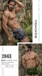 BÓXER ALGODÓN Y LYCRA. ESTAMPADO CAMUFLADO MILITAR. ELÁSTICO DOS TONOS. BAKHOU - Cod 2043