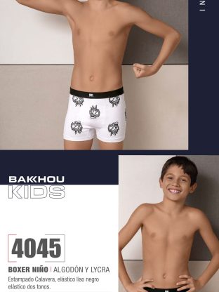 BÓXER DE NIÑO ALGODÓN Y LYCRA. ESTAMPADO CALAVERA BAKHOU - Cod 4045