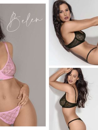 CONJUNTO DE ENCAJE. CORPIÑO CON ARCO Y DIJE PERSONALIZADO. TANGALESS REGULABLE BELEN - Cod 3771