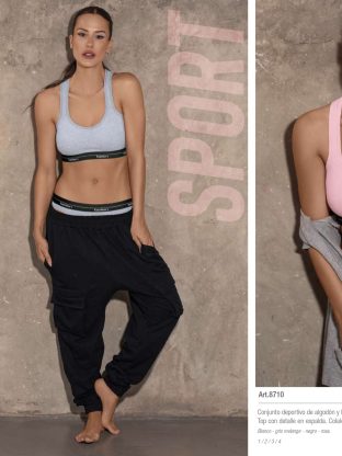 CONJUNTO DEPORTIVO DE ALGODÓN Y LYCRA CON ELÁSTICO RASADO. TOP CON DETALLE EN ESPALDA. COLALESS. BELEN - Cod 8710