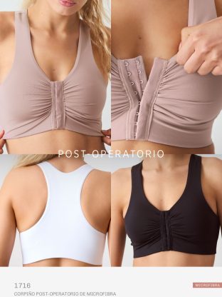 CORPIÑO POST-OPERATORIO DE MICROFIBRA CON ALGODÓN INTERNO Y BROCHE DELANTERO BRIGITTE - Cod 1716