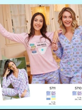 PIJAMA CASACA Y PANTALÓN DE JERSEY DE ALGODÓN EMMY - Cod 5710