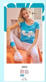 PIJAMA PANTALÓN LARGO Y REMERA MANGAS CORTAS EMMY - Cod 5913