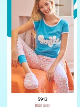 PIJAMA PANTALÓN LARGO Y REMERA MANGAS CORTAS EMMY - Cod 5913