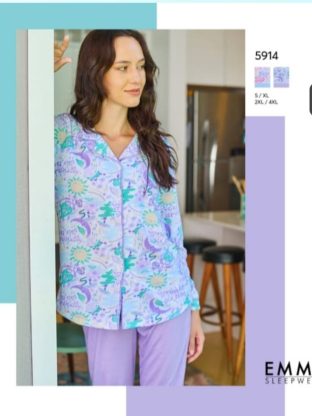 PIJAMA CASACA Y PANTALÓN DE JERSEY DE ALGODÓN EMMY - Cod 5914