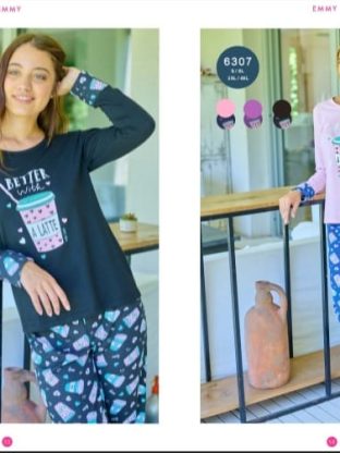 PIJAMA REMERA Y PANTALÓN DE JERSEY DE ALGODÓN EMMY - Cod 6307