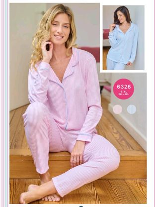 PIJAMA CASACA Y PANTALÓN RAYADO DE ALGODÓN EMMY - Cod 6326
