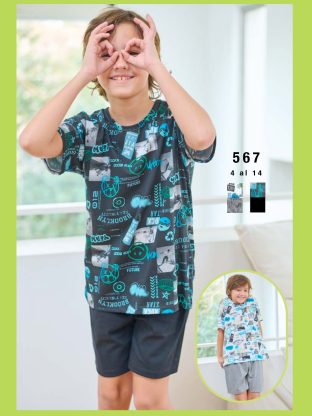 PIJAMA DE VARÓN MANGA CORTA Y SHORT LISO EMMY - Cod 567
