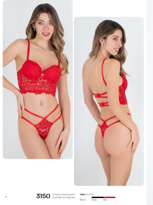 CONJUNTO CORSET TAZA SOFT DE PUNTILLA CON TANGALESS FAIRUZ - Cod 3150