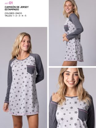 CAMISÓN DE JERSEY DE ALGODOÓN ESTAMPADO FRASHE DREAMS - Cod 01