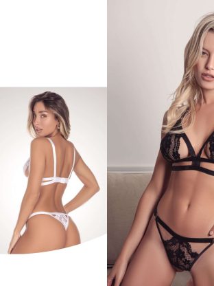 CONJUNTO TRIÁNGULO DE PUNTILLA CON  DOBLE TIRA DE CINTURA CON LESS REGULABLE FAIRUZ - Cod 2233