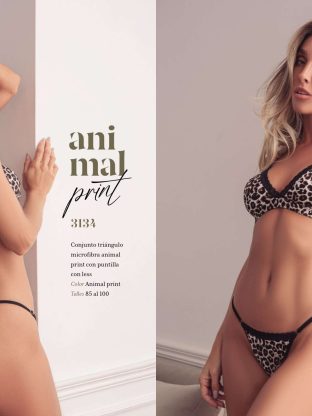 CONJUNTO TRIÁNGULO DE MICROFIBRA ANIMAL PRINT CON PUNTILLA CON LESS FAIRUZ - Cod 3134